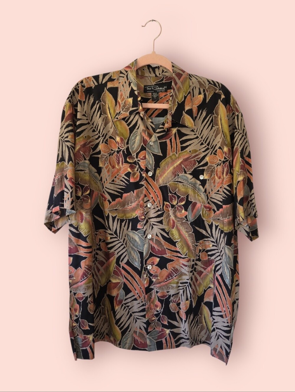 Tori Richard Tropical Leaf Print Hawaiian Shirt Size Men's L